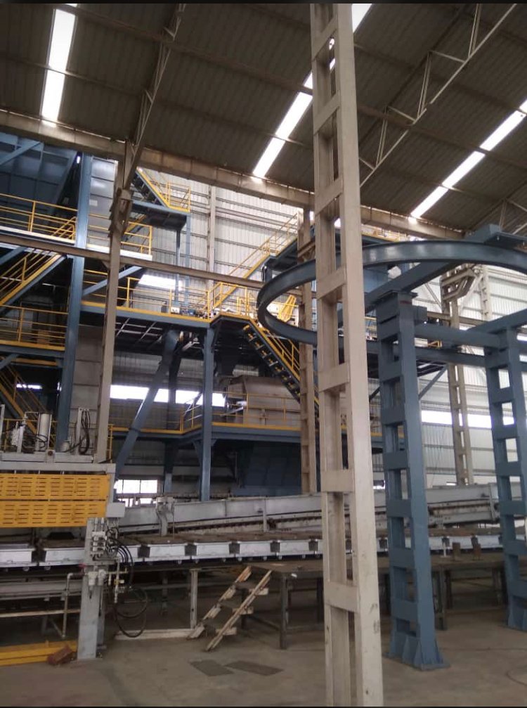 Steel columns, platforms and stairs inside a plant